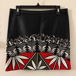 Tory Burch Leather Embroidered Skirt